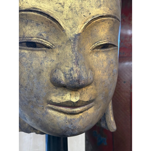 Early 20th Century Southeast Asian Gilded Buddha Sculpture on Bronze Rain Drum Base For Sale - Image 4 of 18