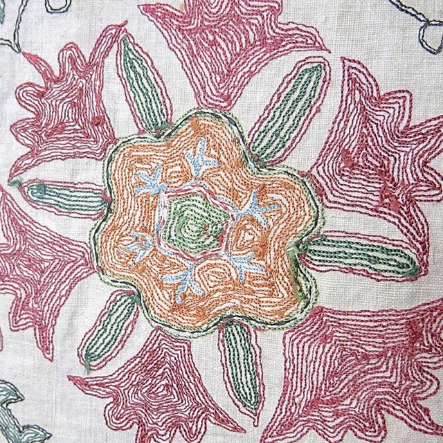 White Antique Central Asian Cross Stitch Embroidered Suzani Fragment From Bukhara, Uzbekistan For Sale - Image 8 of 8