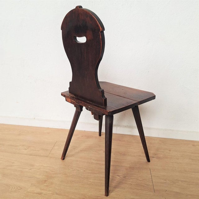 Swiss Alps Folk Art Escabelle Wooden Chair, 1820s For Sale - Image 3 of 6