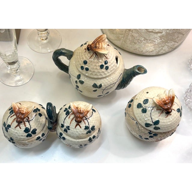 Art Deco 1930's Japanese Tea Set, Sugar Bowl and Sugar Cube Set With Bees on Their Tops For Sale - Image 3 of 6