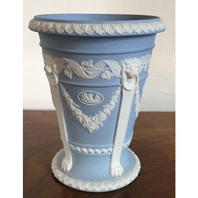 Ceramic Antique Edwardian Wedgwood Light Blue Jasperware Vase For Sale - Image 7 of 10