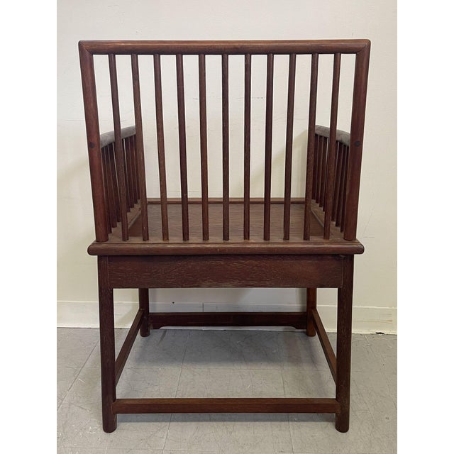 Brown 1970s Antique Official’s Arm Chair Wooden Huanghuali Style Spindle Back. Walnut Tone For Sale - Image 8 of 9