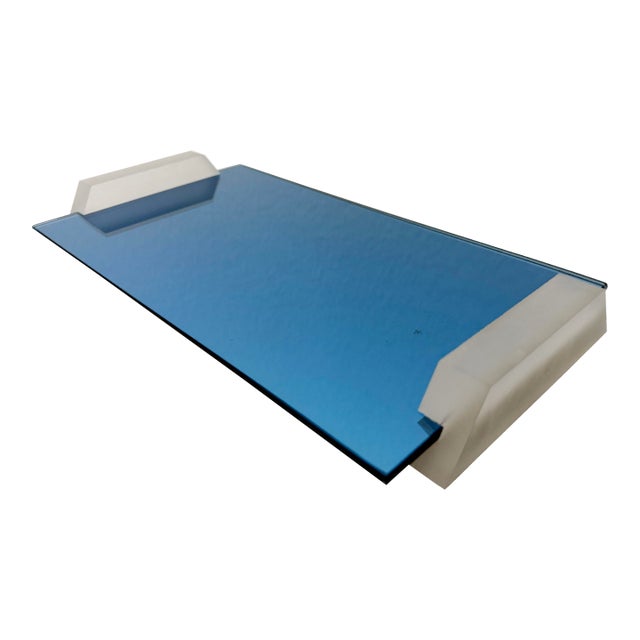 1930s Art Deco Cobalt Mirror & Lucite Tray For Sale