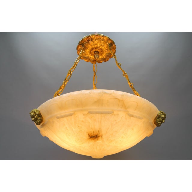 Metal Large Neoclassical Style Alabaster and Bronze Pendant Light, 1890s For Sale - Image 7 of 18