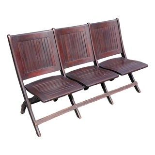 Antique 3 Seat Folding Theater Chair Heywood Bros. And Wakefield Co. For Sale