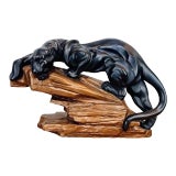 1990s Postmodern Large Austin Productions Signed Alexander Danel Chalkware Black Panther Statue Sculpture For Sale