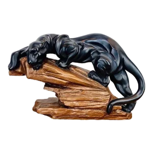 1990s Postmodern Large Austin Productions Signed Alexander Danel Chalkware Black Panther Statue Sculpture