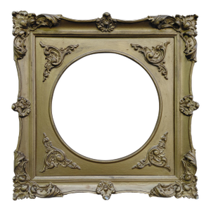 Mid-Century Ornate Gold Painted Square Wood Frame With Round Opening