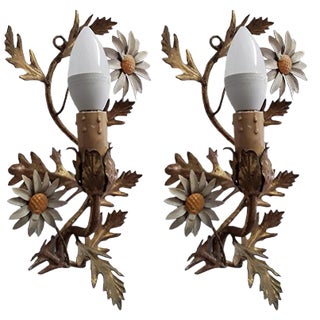 Vintage Wall Lamps in Gilded Floral-Worked Iron by Hans Kögl, 1970s, Set of 2 For Sale
