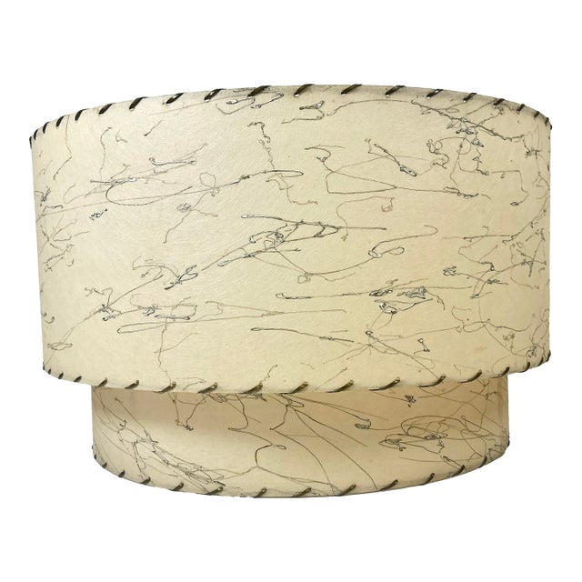 1940s Vintage Boho Chic Arts & Crafts 2-Tier Fiberglass Lamp Shade, Splattered Spaghetti Design For Sale