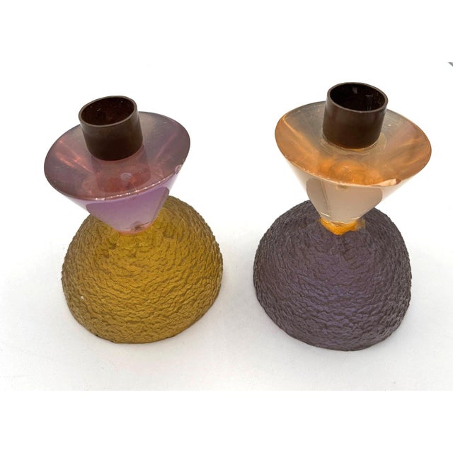 1980s Vintage Art Deco Resin Candlestick Holders For Sale - Image 5 of 9