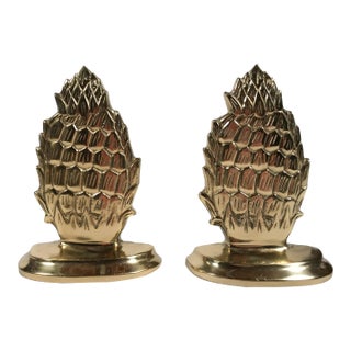 Vintage Brass Pineapple Bookend Pair For Sale