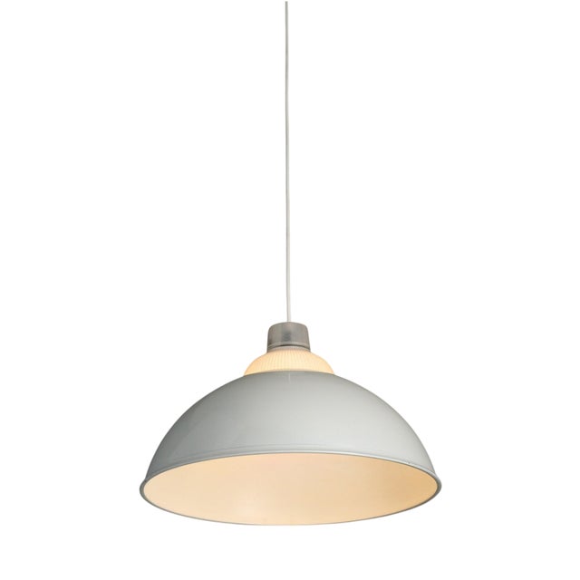 Minimalist White Metal Pendant with Ribbed Glass Top from Metalarte, 1980s For Sale