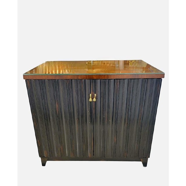 Wood Vintage Baker Style Dark Espresso Fluted Wood Glass Top Side Buffet Storage Cabinet For Sale - Image 7 of 9