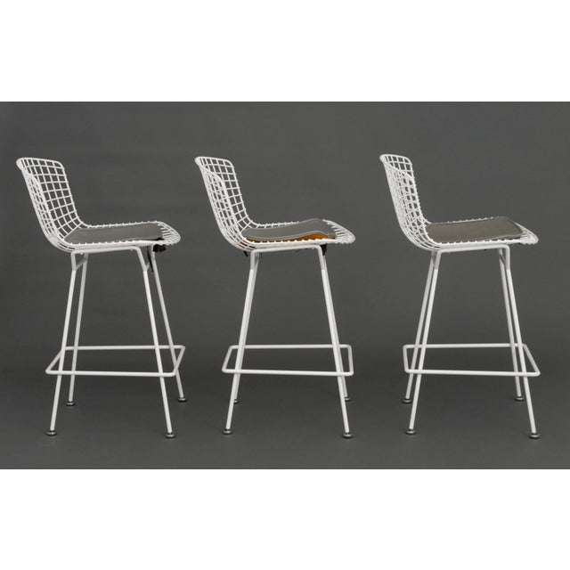 Metal Set of Three Harry Bertoia White Patinated Wire Bar Stools For Sale - Image 7 of 8