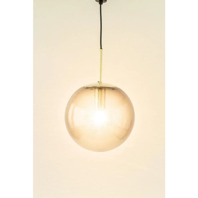 Brass with Smoked Glass Ball Pendant from Limburg, Germany, 1970s For Sale - Image 3 of 13