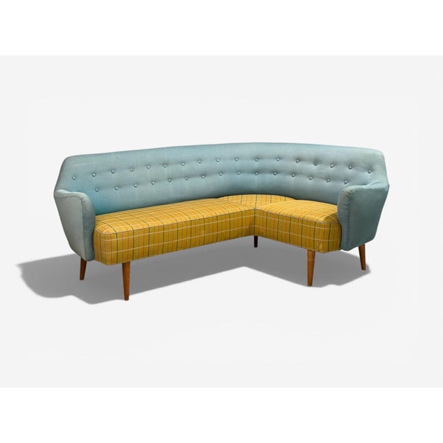 Modern Danish Modern, Corner Sofa, Fabric, Wood, Denmark, 1950s For Sale - Image 3 of 12