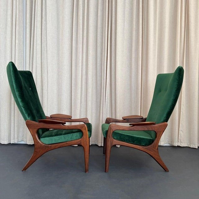 Mid-Century Modern 1960s Pair of High Back 2224-C Armchairs by Adrian Pearsall for Craft Associates For Sale - Image 3 of 12