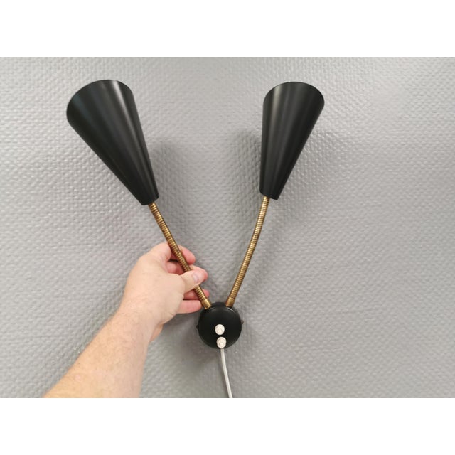 Gray Wall Lamps with Brass Arms, Danish, 1970s, Set of 2 For Sale - Image 8 of 13