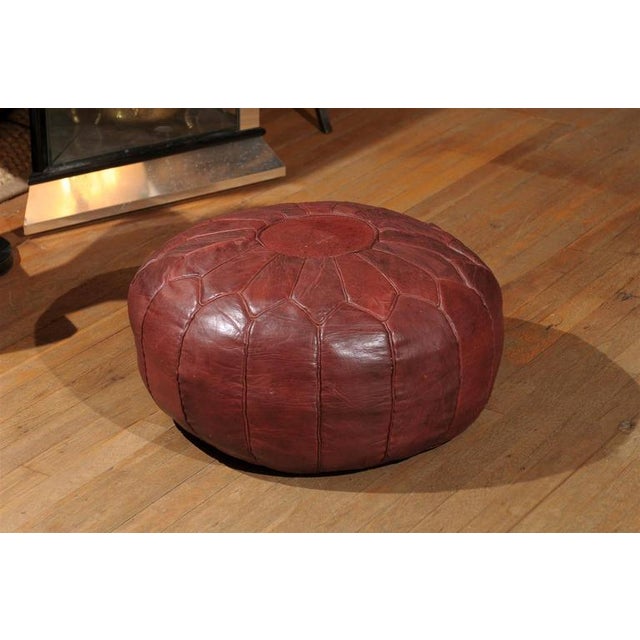 Large Vintage Moroccan Round Leather Pouf Chairish