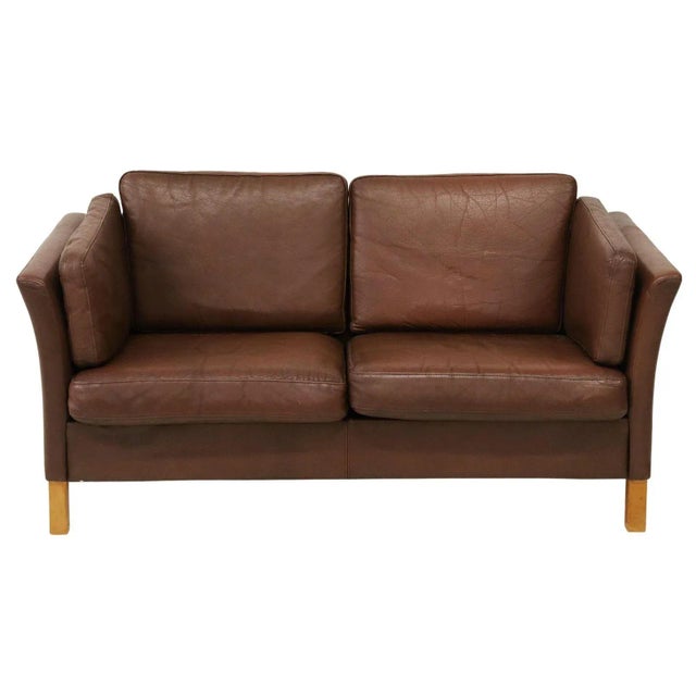 Mid-Century Modern Leather Settee Sofa Attributed to Mogens Hansen For Sale - Image 4 of 6