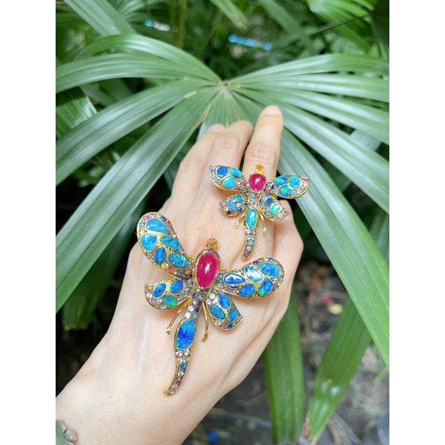 Bochic “Orient” Opal, Ruby & Multi Color Sapphires Set In 18K Gold & Silver For Sale - Image 9 of 12