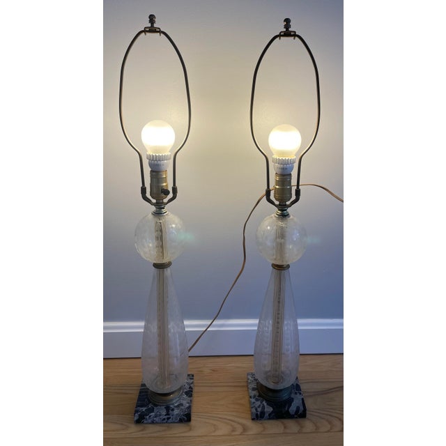 1940s 1940's Hollywood Regency MCM Etched and Cut Glass Lamps - a Pair For Sale - Image 5 of 6