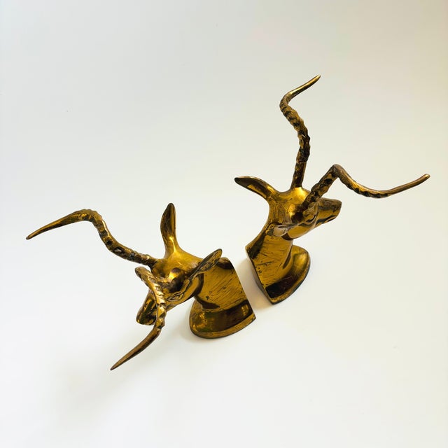 Mid-Century Modern Brass Gazelle Bookends - Set of 2 For Sale - Image 3 of 12