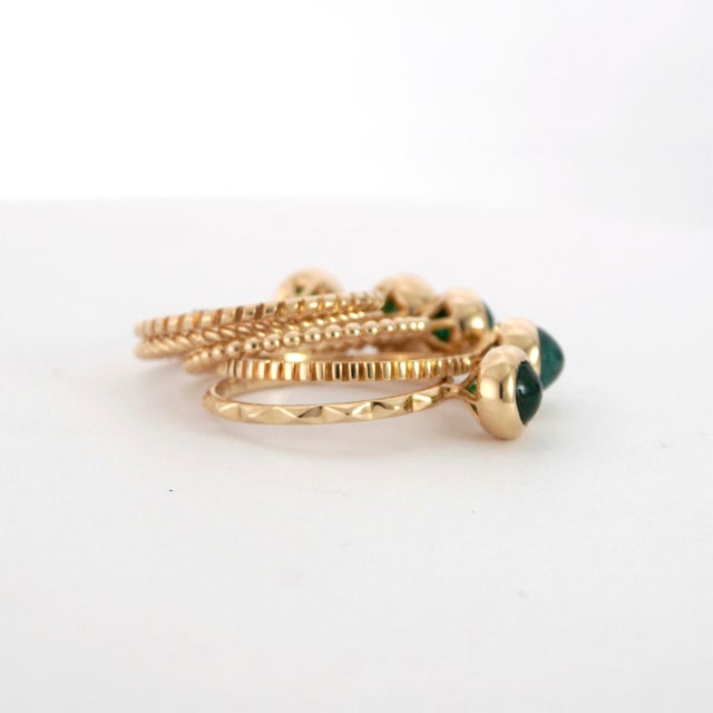 Metal Five 14k Yellow Gold Rings With Cabochon-Cut Emeralds Size 6.5 For Sale - Image 7 of 14