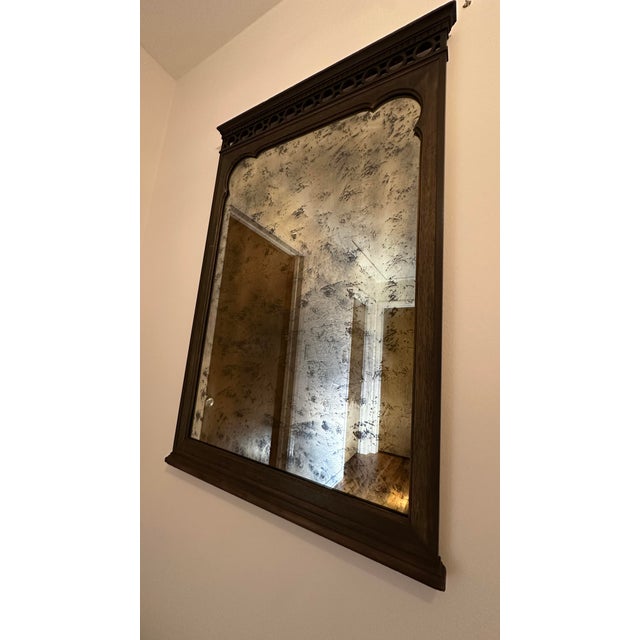 Mid 20th Century Vintage Antiqued Mirror in Dark Walnut Frame With Moorish Arch Detail For Sale - Image 5 of 12