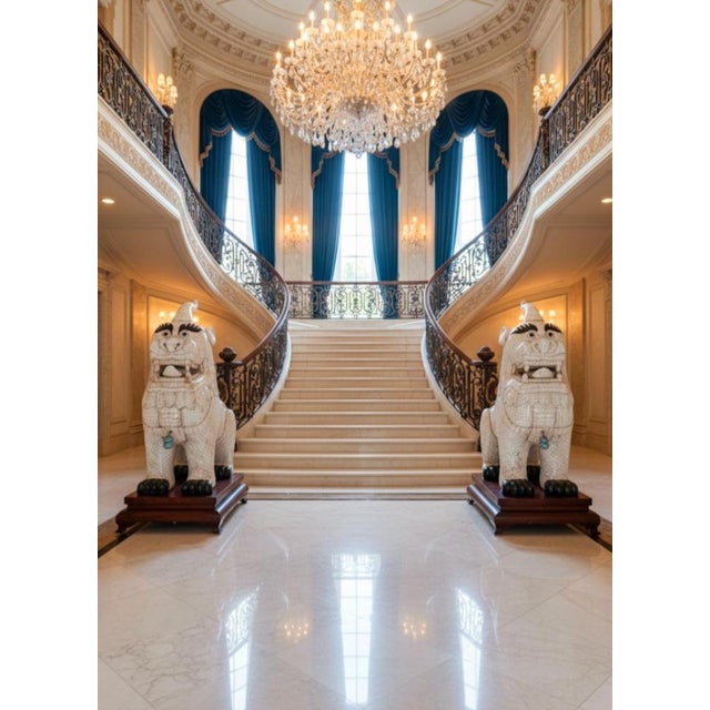 Vintage Monumental Mansion Size Tesselated Bone Tile Maitland Smith Style Foo Dog Lion Statues -Pair For Sale - Image 14 of 14