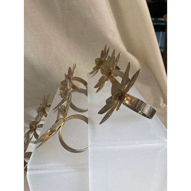 Gold 1970s Gold Metal Flower Napkin Ring Holder - Set of 10 For Sale - Image 8 of 13