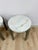 Early 21st Century Vintage Round End Tables Beige Marble Top Gray Metal Base Pair Modern Accent For Sale - Image 5 of 10