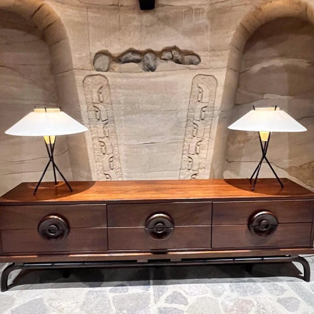 Metal 1955 Gerald Thurston Midcentury Tripod Table Lamp Pair for Lightolier For Sale - Image 7 of 11