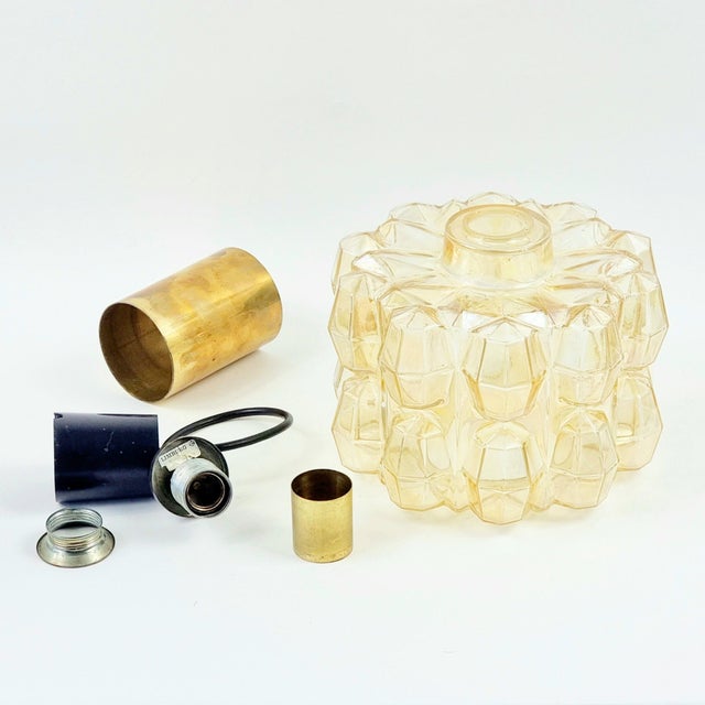 Amber Mid Century Amber Diamond Glass & Brass Pendant Light by Helena Tynell for Limburg, Germany, 1960s For Sale - Image 8 of 10