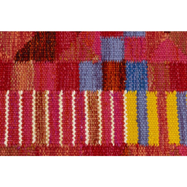 2010s Vibrant Terracotta Geometric Kilim Rug Modern Swedish-Style Wool Flatweave 10x14 For Sale - Image 5 of 10