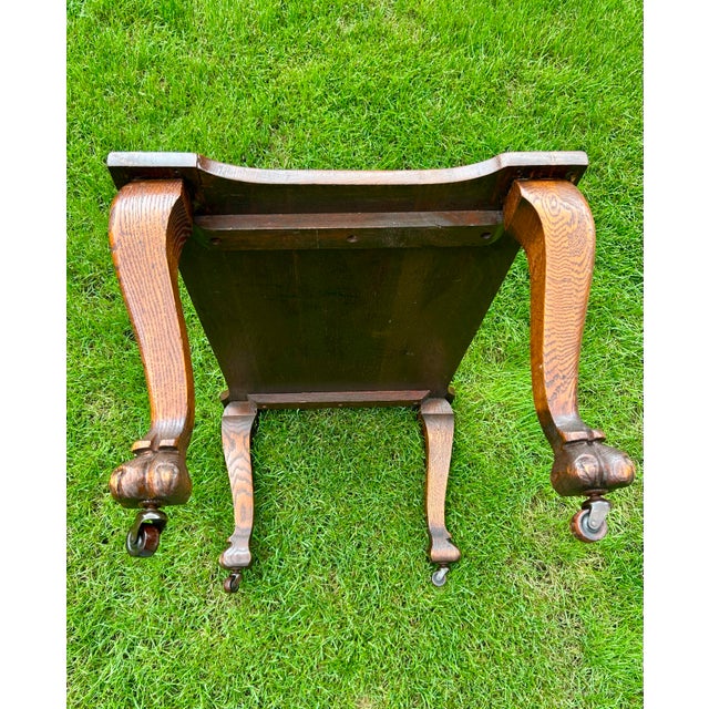 Late 19th Century Antique, Tiger Oak, Coffee Table With Cabriole Legs, Eagle’s Talon Feet, and Wooden Casters, 1870’s For Sale - Image 5 of 12