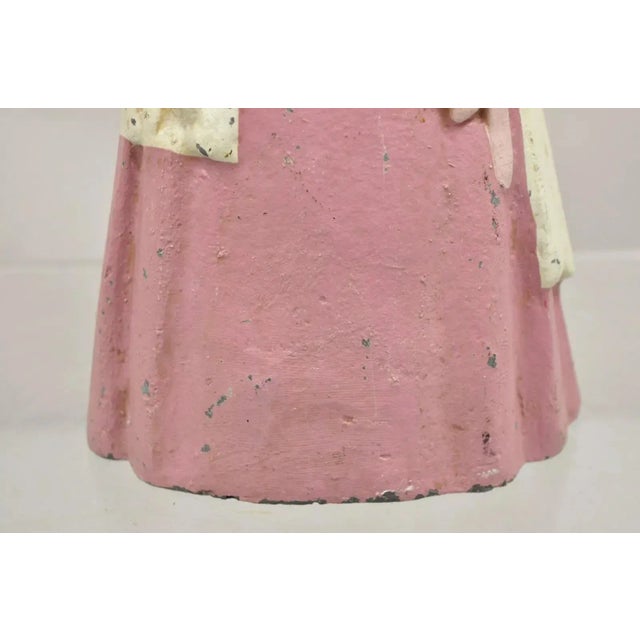 1900 - 1909 Antique Victorian Tall Cast Iron Painted Figural Woman Pink Dress Door Stop For Sale - Image 5 of 10