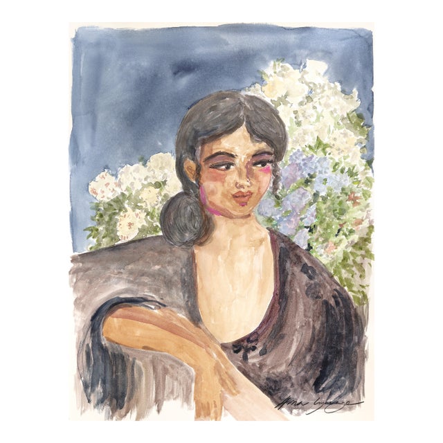 Portrait VIII - Original Figurative Feminine Watercolor Painting on Paper by Ama Liyanage For Sale