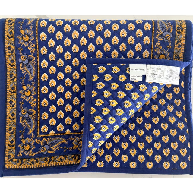 Vintage Williams Sonoma Marseille quilted cotton long table runner. The design features a classic French provincial...