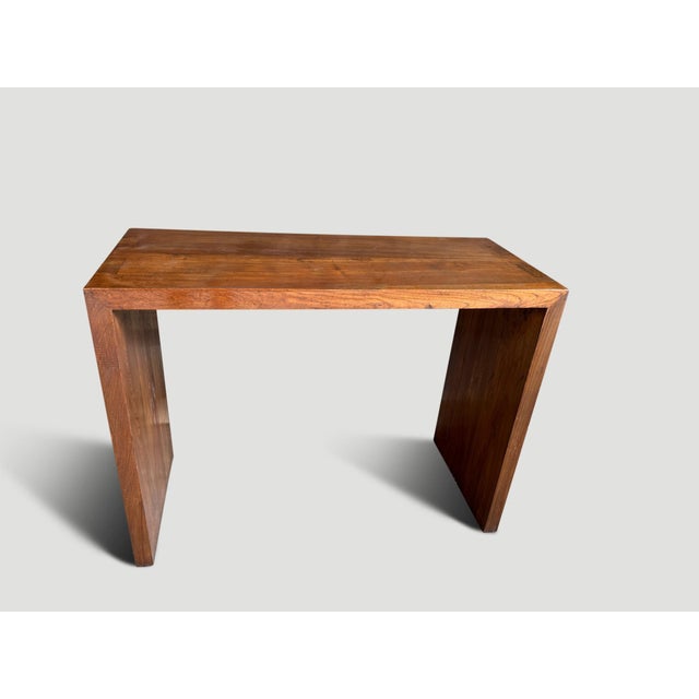 Andrianna Shamaris Minimalist Teak Wood Console Table For Sale - Image 4 of 5