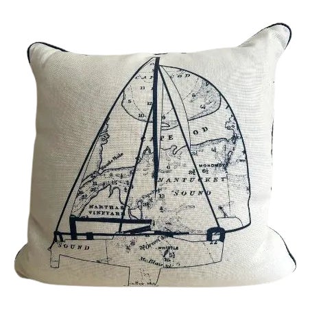 Cape Cod and Islands Nautical Chart Linen Pillow For Sale