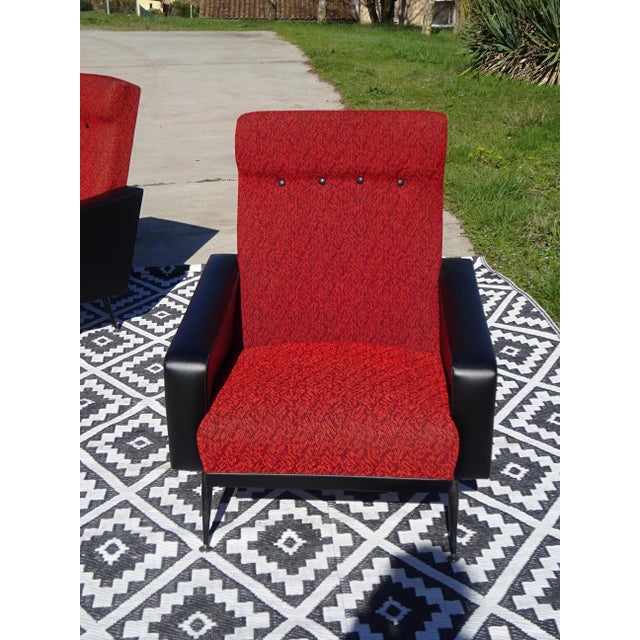 Vintage Red and Black Chairs with Compass Feet, 1970s, Set of 2 For Sale - Image 4 of 18