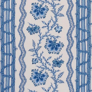 Schumacher Parvati Floral Stripe Fabric In Delft For Sale