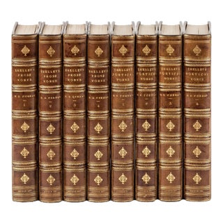Late 19th Century Leather Volume Set, Percy Bysshe Shelley's Verse and Prose - Set of 8 For Sale