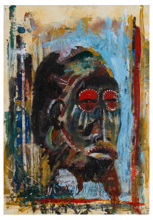 Yves Farbos, African Mask, 1990s, Painting on Cardboard