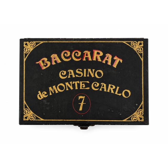 Black Vintage Baccart Casino De Monte Carlo Black Metal Box For Sale - Image 8 of 12