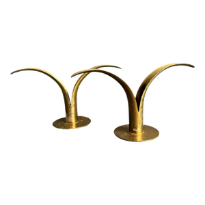 Mid Century Swedish Brass Lily Candle Holder Ibe Konst Ystad Metall Sweden a Pair