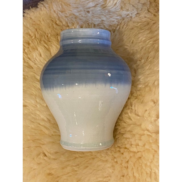 Vintage Glazed Blue Ombré Ceramic Studio Pottery Vase, Signed For Sale - Image 10 of 10