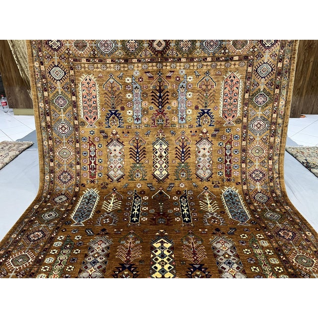 Brown Afghan Sultani Natural Dye Wool Rug, Tribal Geometric Tree Motifs ...